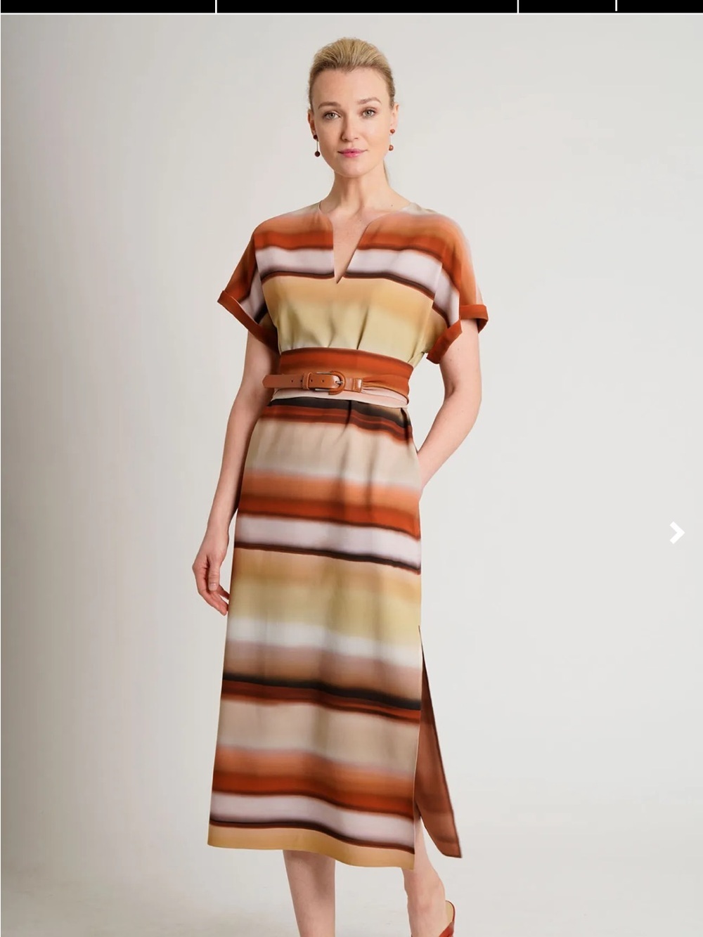 LAFAYETTE 148 Sedona Watercolor Print COSIMIA Belted Crepe Midi Dress XL